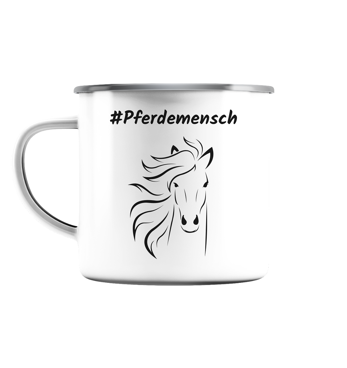 Emaille Tasse (Silber) #Pferdemensch