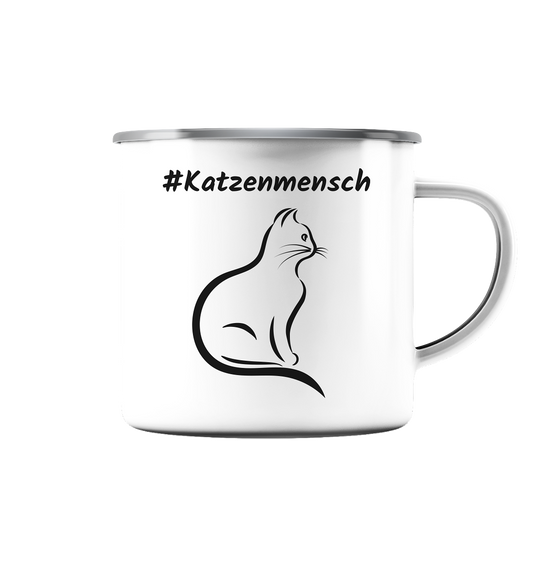 Emaille Tasse (Silber) #Katzenmensch