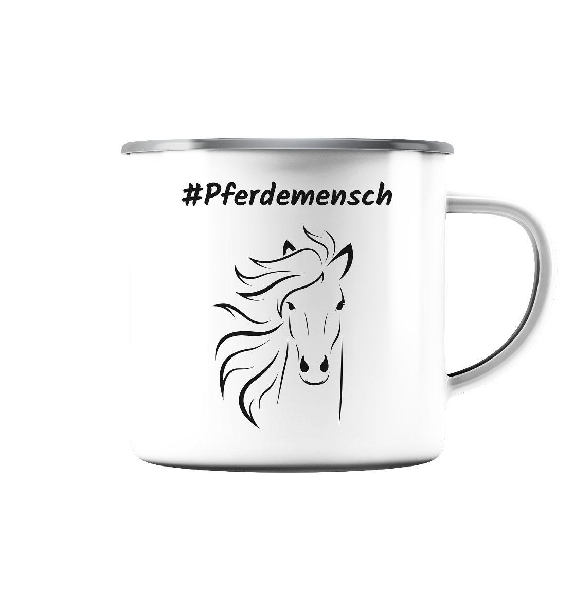 Emaille Tasse (Silber) #Pferdemensch