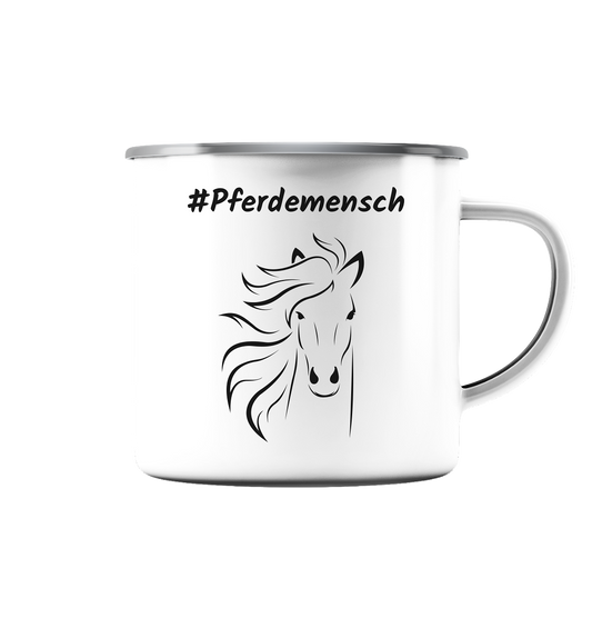 Emaille Tasse (Silber) #Pferdemensch