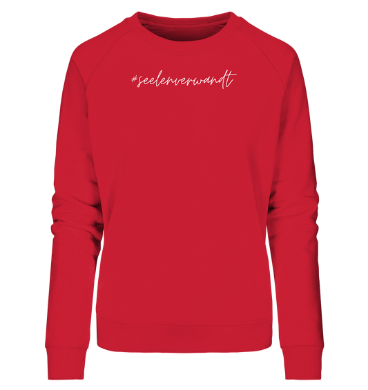 Damen Sweatshirt #seelenverwandt, weiße Schrift - aus 85% Bio-Baumwolle