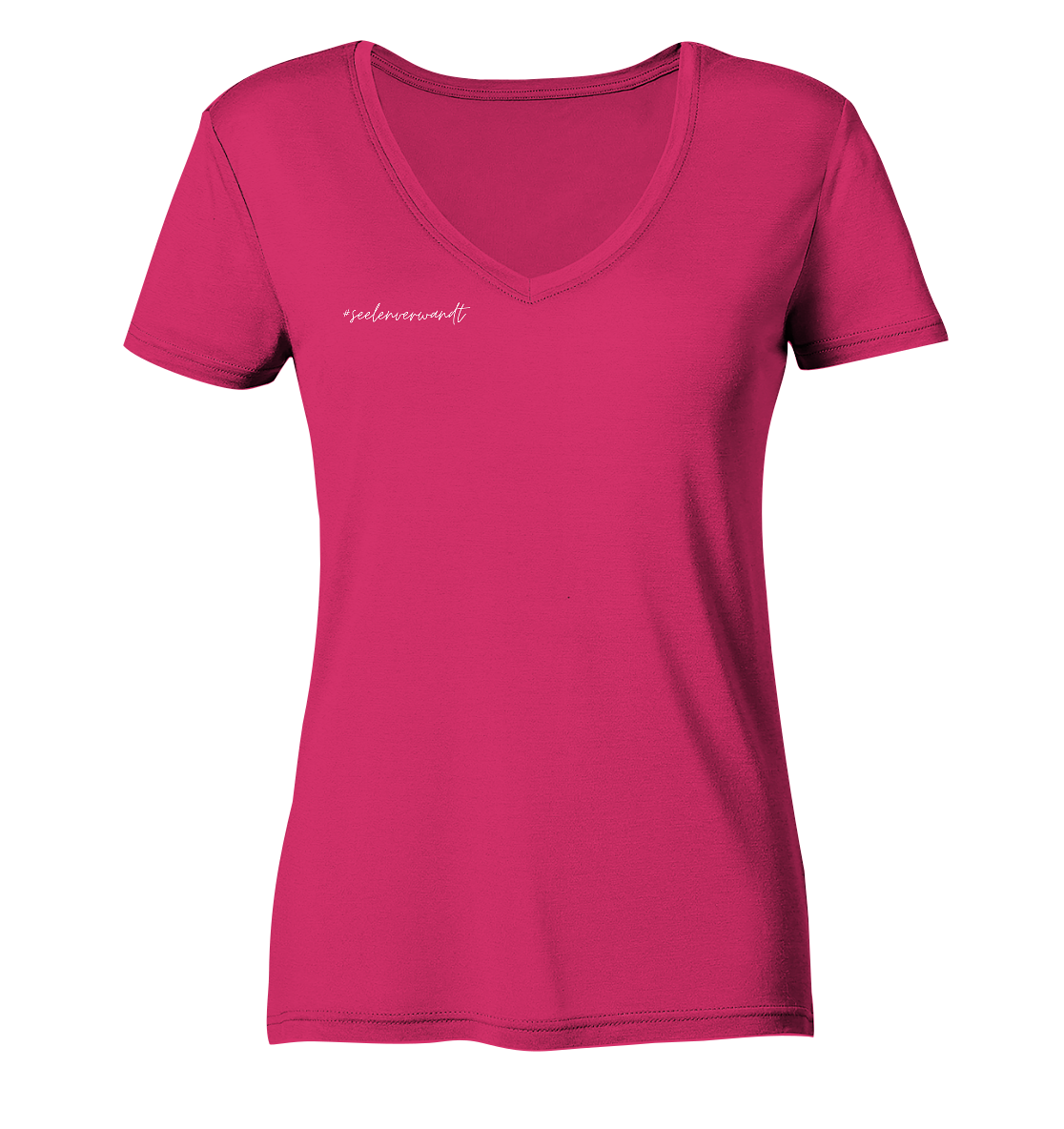 Damen V-Neck Shirt #seelenverwandt, weiße Schrift - aus 100% Bio-Baumwolle