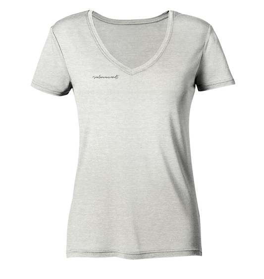 Damen V-Neck Shirt #seelenverwandt , schwarze Schrift - aus 100% Bio-Baumwolle