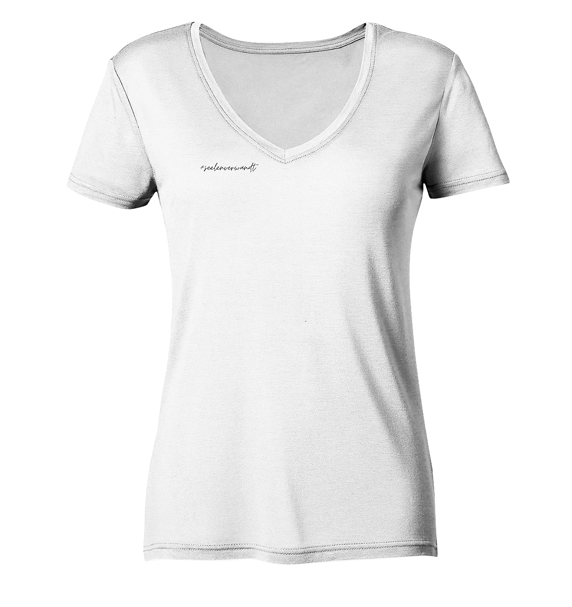 Damen V-Neck Shirt #seelenverwandt , schwarze Schrift - aus 100% Bio-Baumwolle