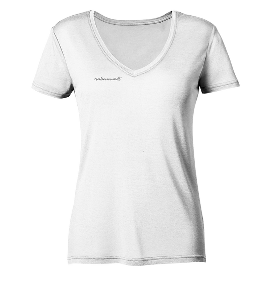 Damen V-Neck Shirt #seelenverwandt , schwarze Schrift - aus 100% Bio-Baumwolle