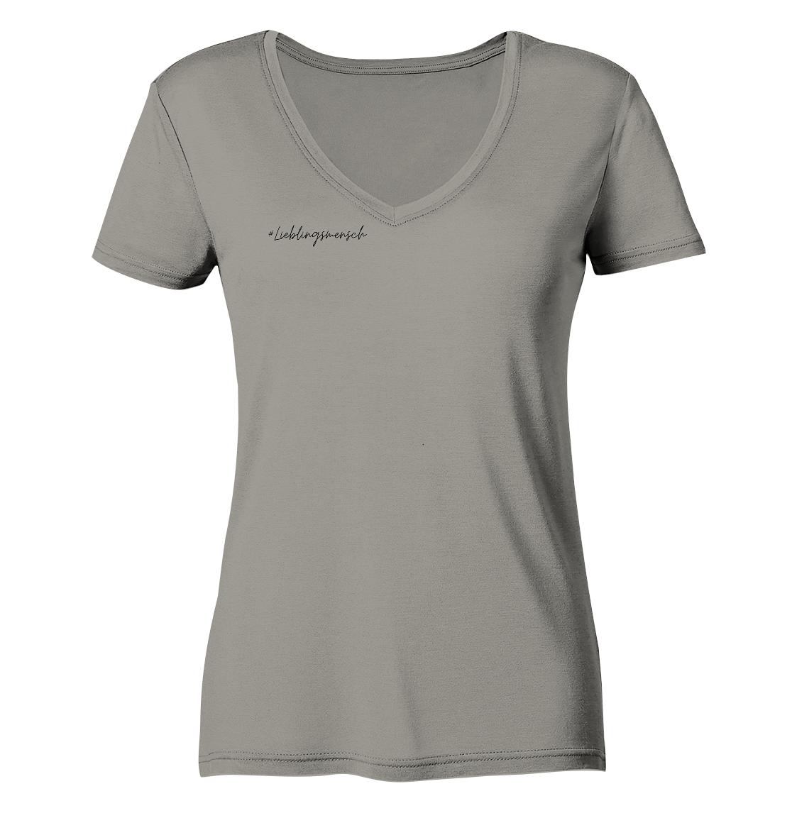 Damen V-Neck Shirt #Lieblingsmensch, schwarze Schrift, aus 100% Bio-Baumwolle