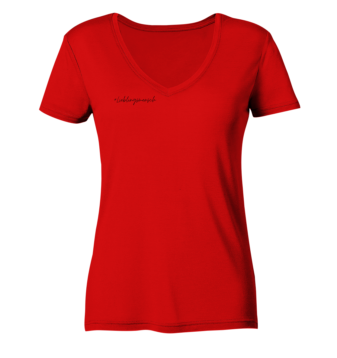 Damen V-Neck Shirt #Lieblingsmensch, schwarze Schrift, aus 100% Bio-Baumwolle