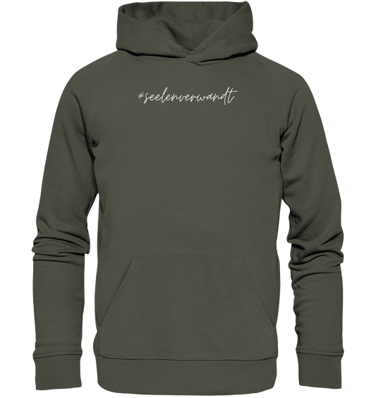 Herren Hoodie #seelenverwandt, weiße Schrift - aus 85% Bio-Baumwolle