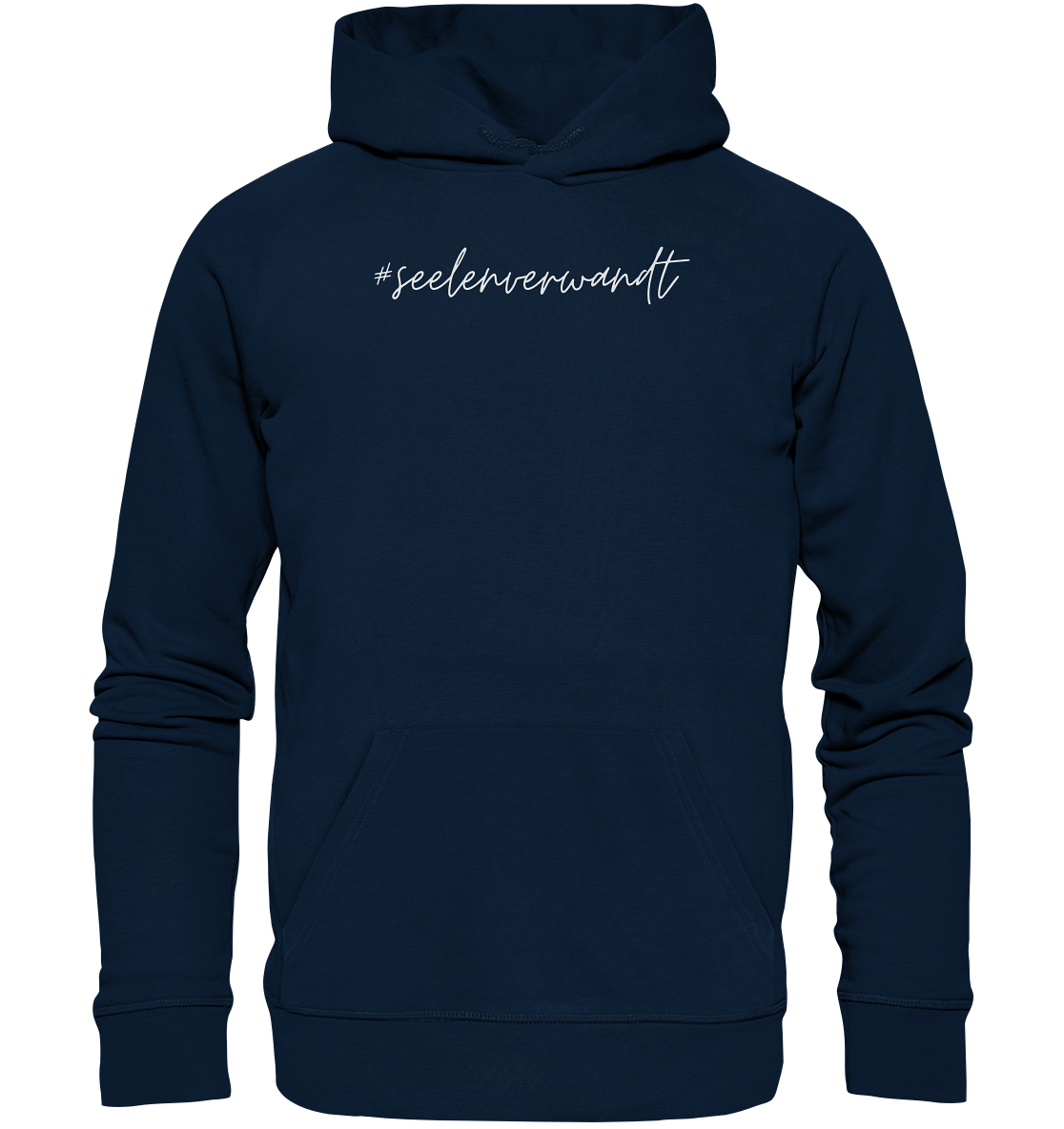 Damen Hoodie #seelenverwandt, weiße Schrift - aus 85% Bio-Baumwolle