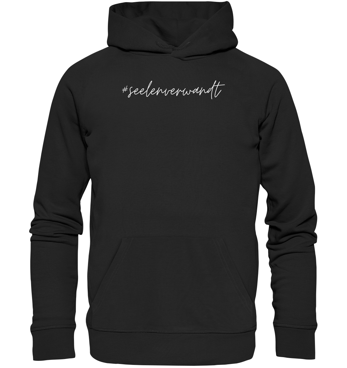 Damen Hoodie #seelenverwandt, weiße Schrift - aus 85% Bio-Baumwolle