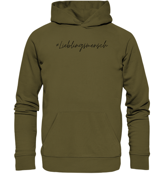 Hoodie #Lieblingsmensch, schwarze Schrift- aus 85% Bio-Baumwolle