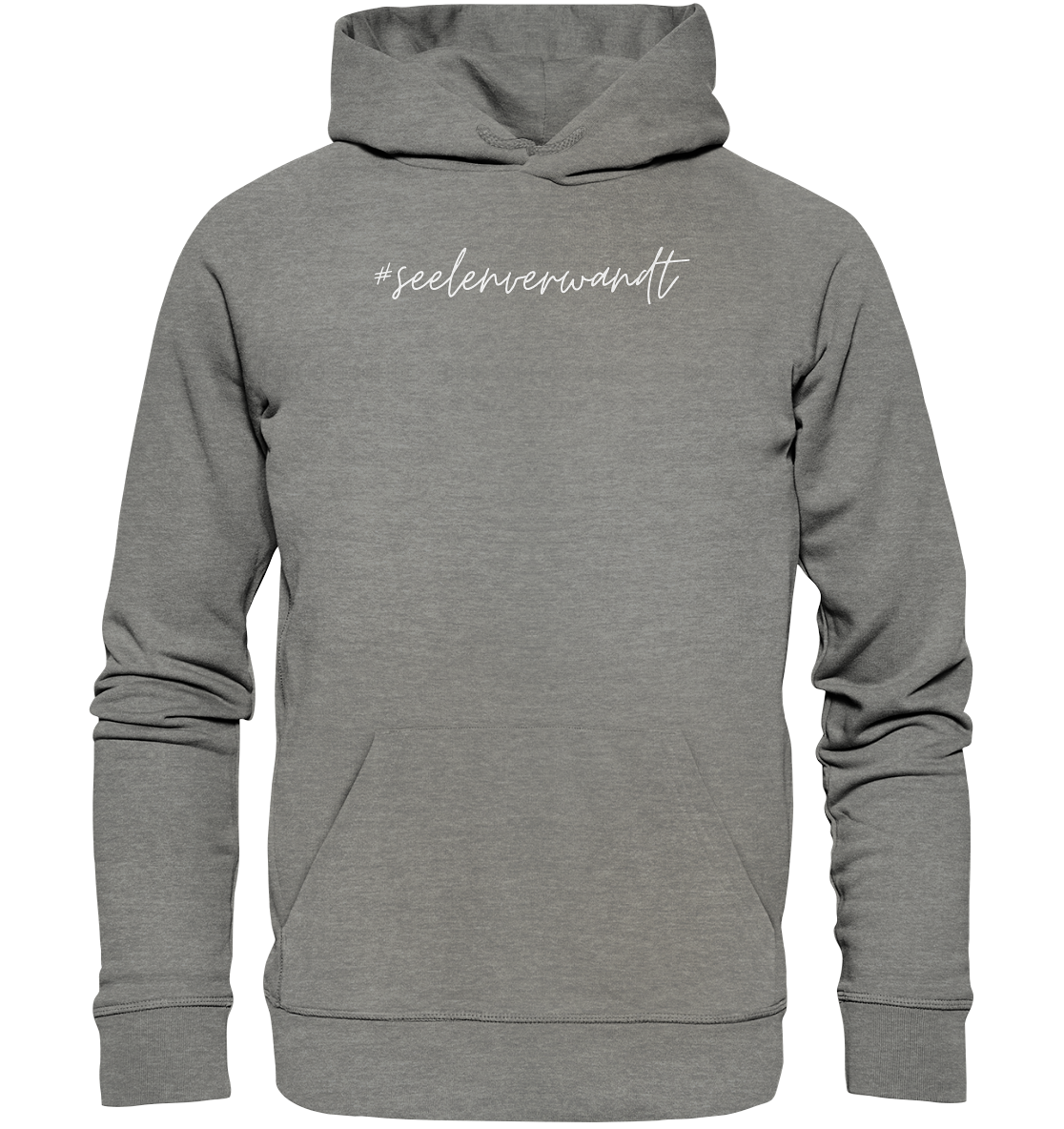 Damen Hoodie #seelenverwandt, weiße Schrift - aus 85% Bio-Baumwolle