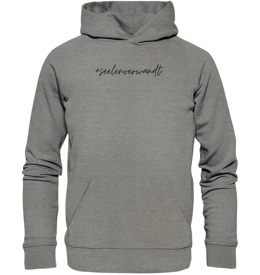 Damen Hoodie #seelenverwandt, schwarze Schrift - aus 85% Bio-Baumwolle