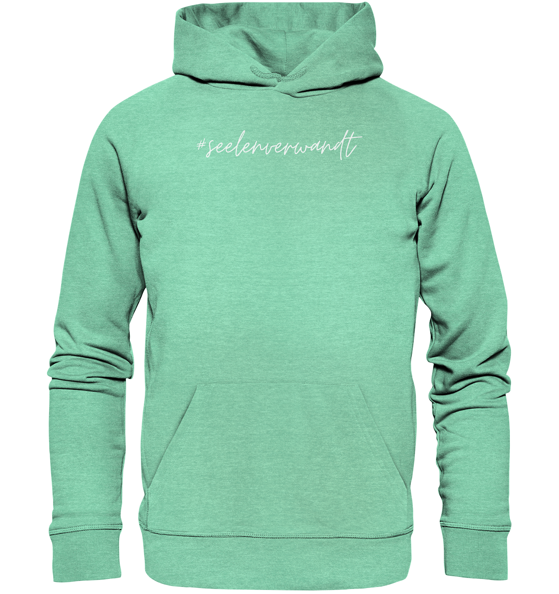 Damen Hoodie #seelenverwandt, weiße Schrift - aus 85% Bio-Baumwolle