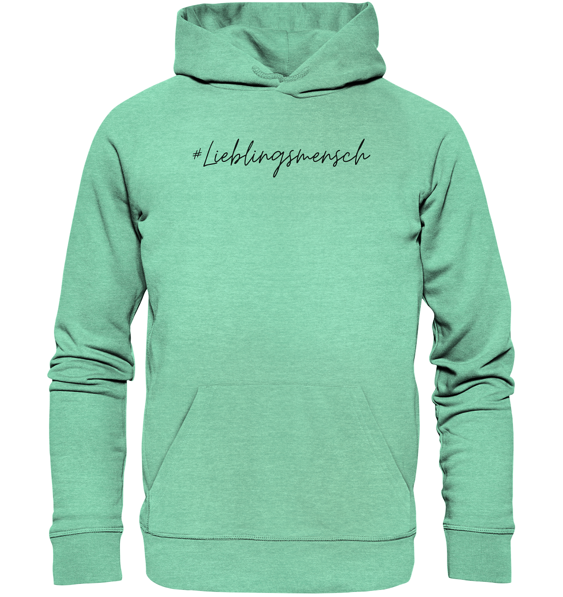 Hoodie #Lieblingsmensch, schwarze Schrift- aus 85% Bio-Baumwolle