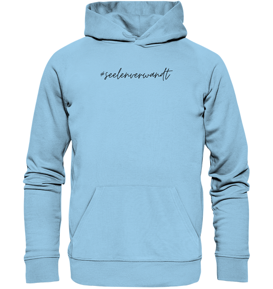 Damen Hoodie #seelenverwandt, schwarze Schrift - aus 85% Bio-Baumwolle