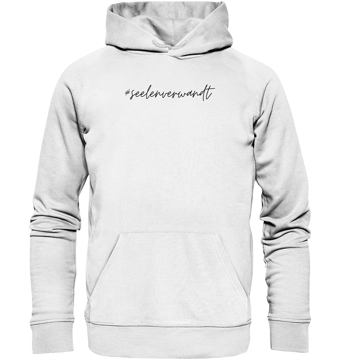 Damen Hoodie #seelenverwandt, schwarze Schrift - aus 85% Bio-Baumwolle